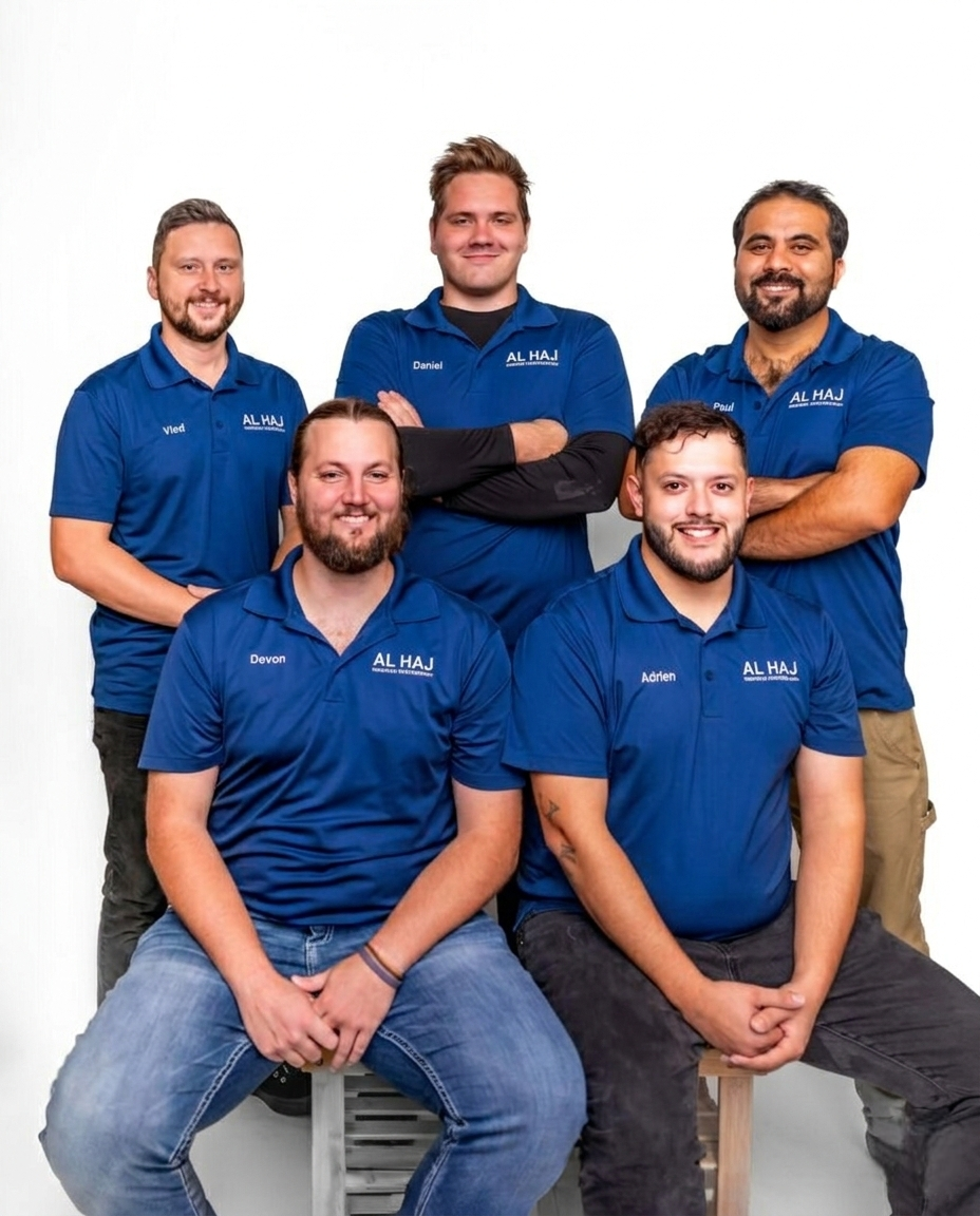 Team of skilled HVAC technicians in uniforms